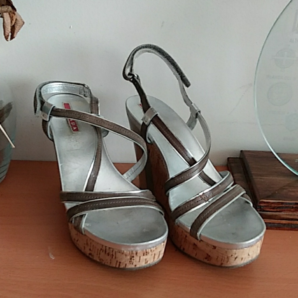Prada Wedge  Brown Cork Sandals 38